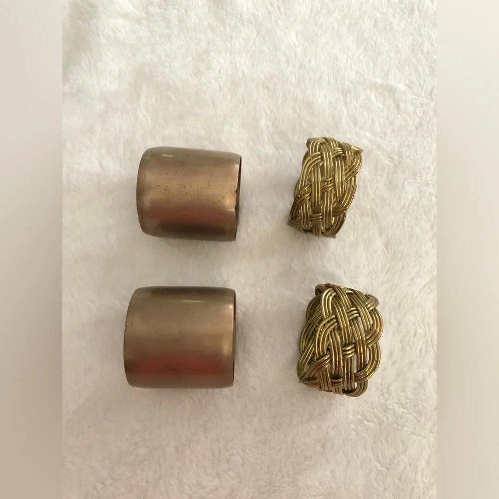 Vintage brass Woven Metal Napkin Rings Set of 4